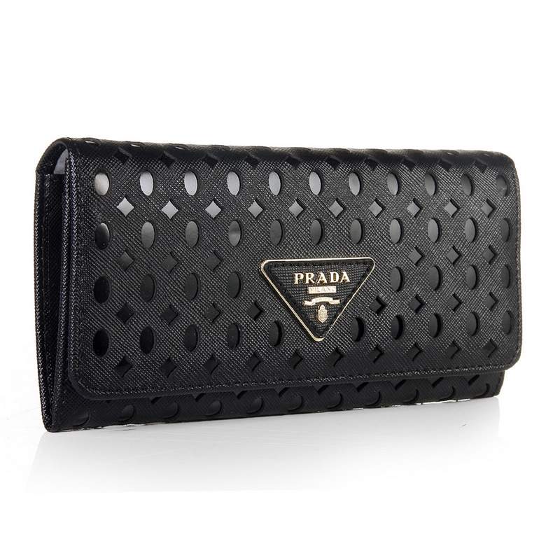 Knockoff Prada Real Leather Wallet 1141 black